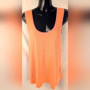 JENNI Women's Solid Ribbed Tank Top sz XL Orange Peach Lace Accents Y2K